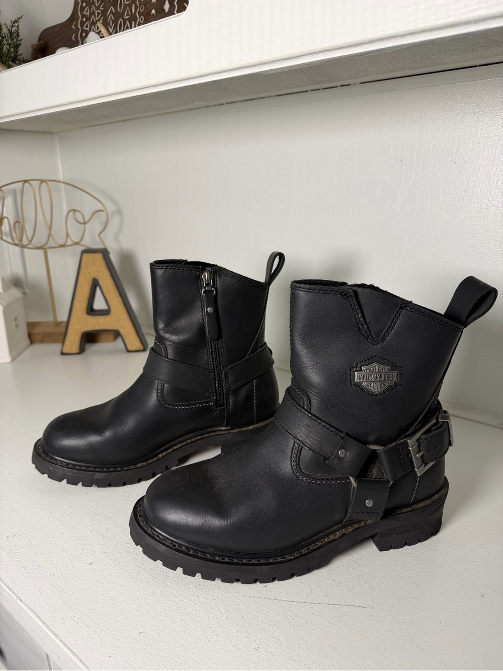 Harley Davidson Womens 8M Black Leather Harness Motorcycle Biker Boots